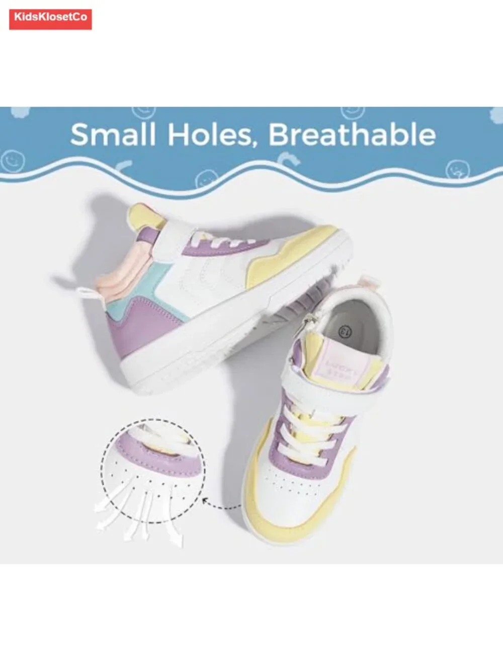 Kids High Top Sneakers Hook and Loop Zipper Athletic Basketball Shoes Vegan